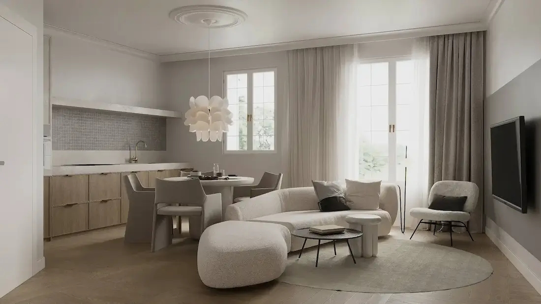 Contemporáneo suave resultado de puesta en escena virtual con IA