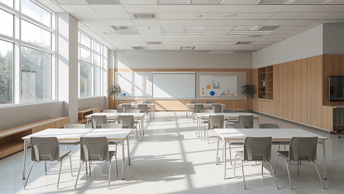 Design fotorrealista de sala de aula com IA pela Paintit.ai