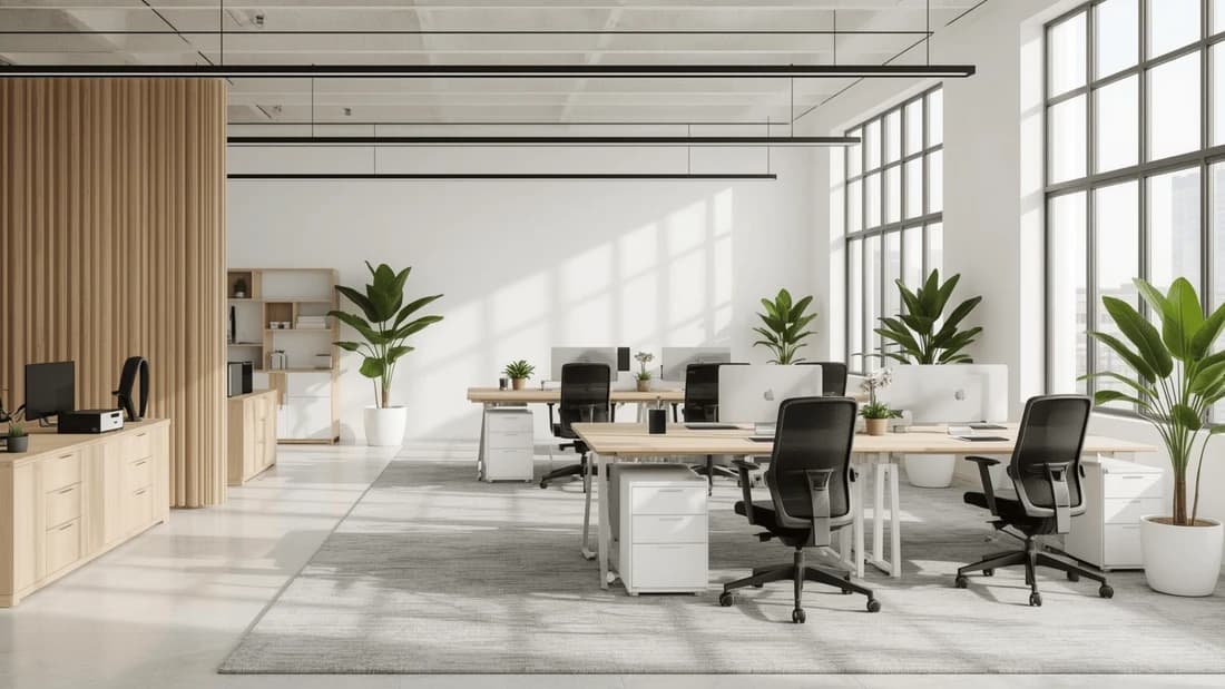 Diseño fotorrealista de oficina con IA creado por Paintit.ai
