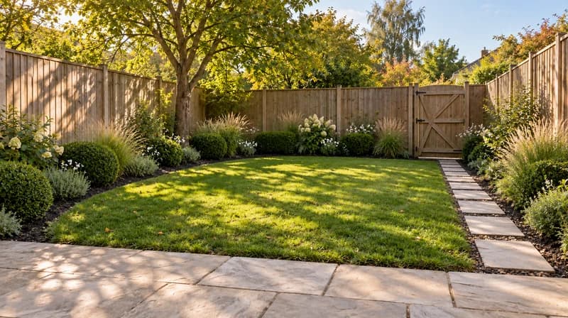 Minimal garden borders with clipped shrubs, grasses and white flowers