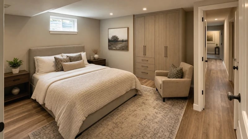 Suíte de hóspedes e quarto extra no porão com IA
