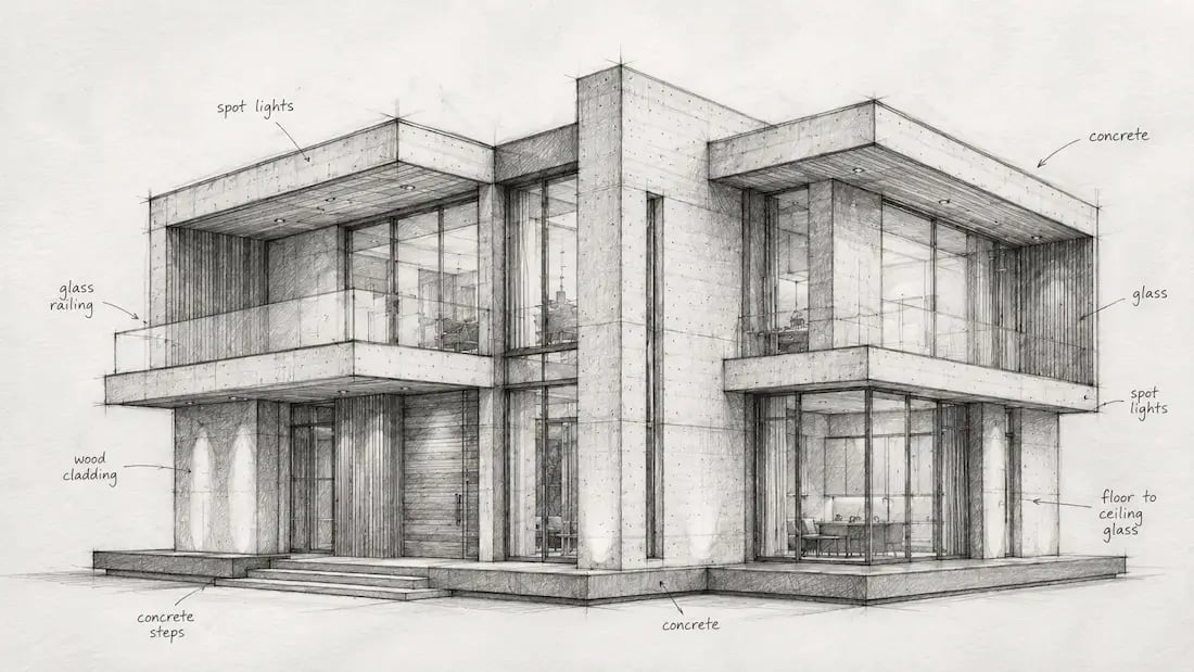 Architectural sketch before AI architecture concept generation