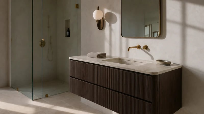 Modern bathroom vanity with brass fixtures