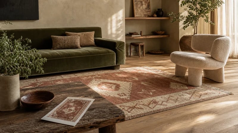 Terracotta Moroccan-style rug visualized from a reference image