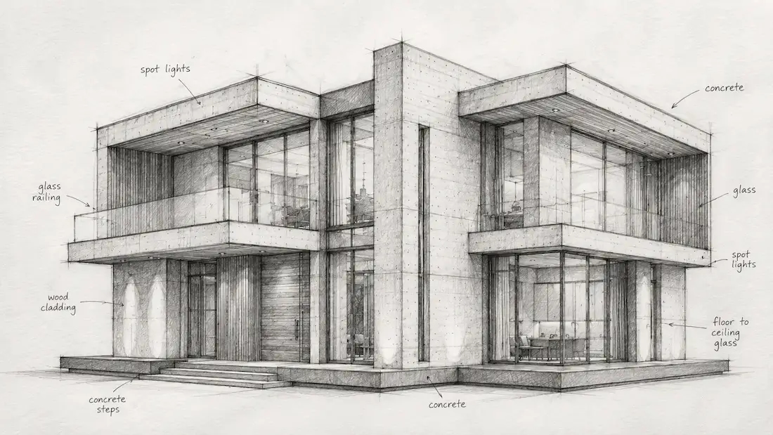 Architectural sketch before AI architecture concept generation