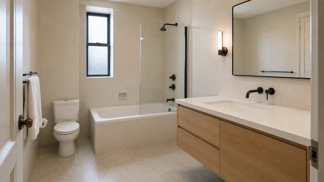 Modern bathroom remodeled with AI