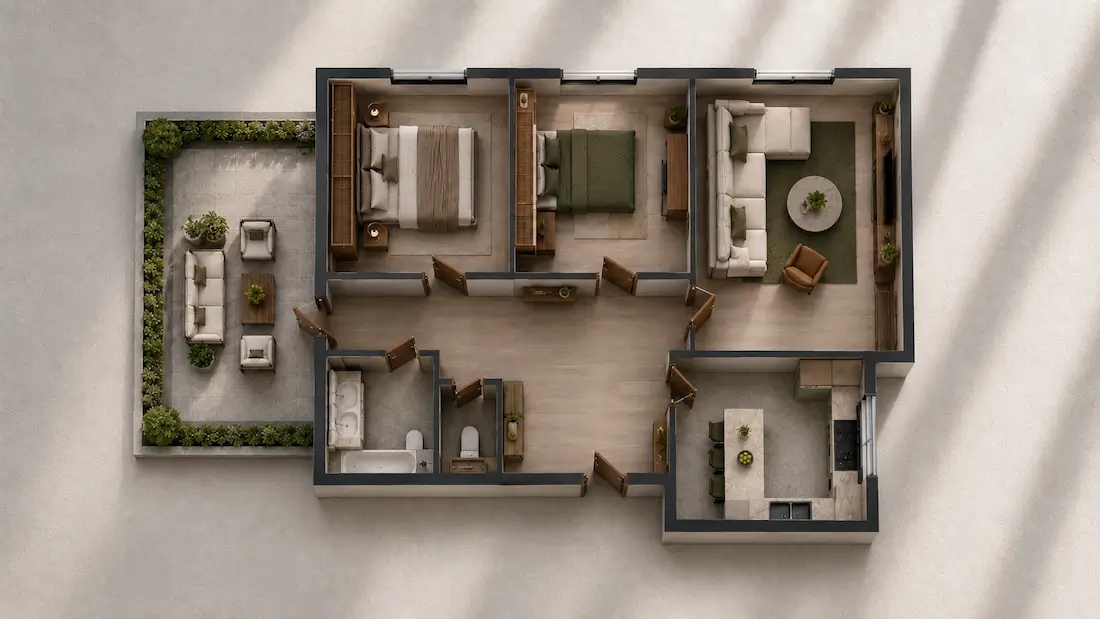 Modern floor plan rendered with AI