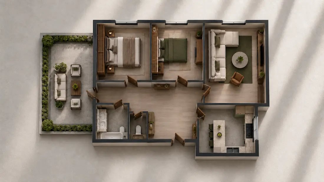 Modern floor plan rendered with AI