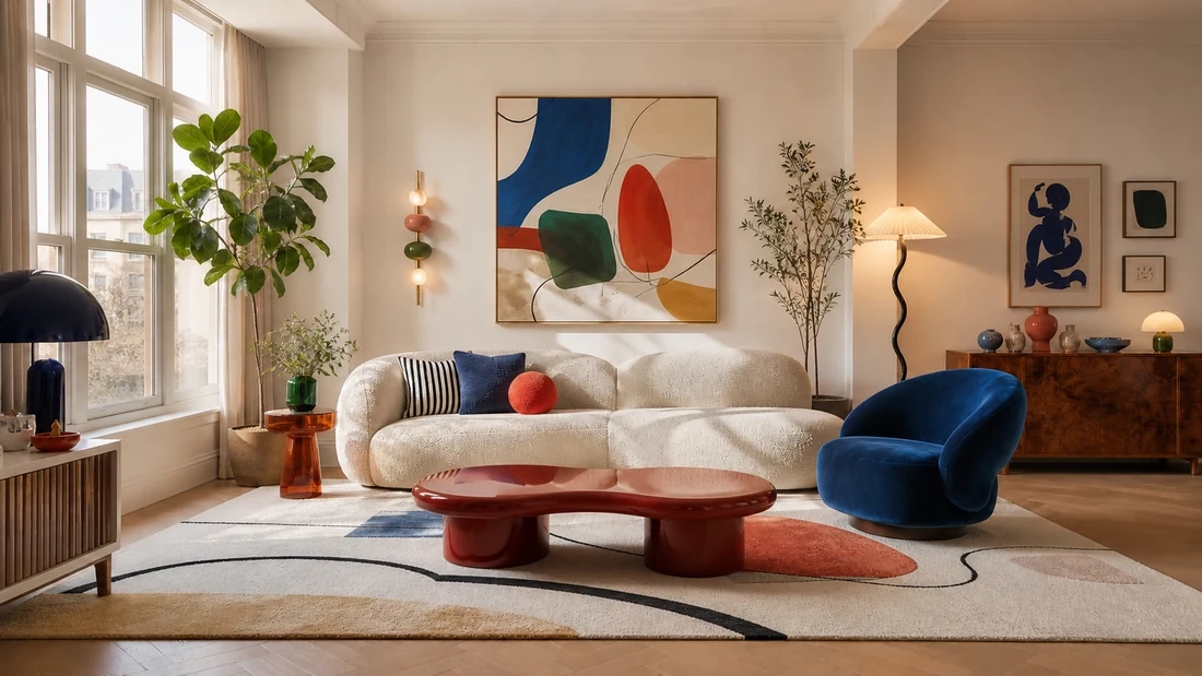 Dopamine design living room with an organic sculptural coffee table
