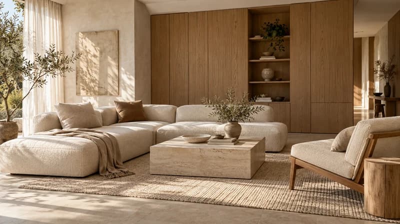 KI-Rendering eines warm-minimalistischen Innenraums
