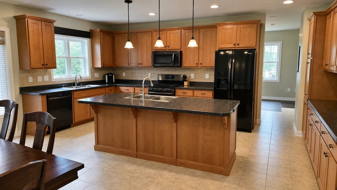 Large oak kitchen with island before AI remodel