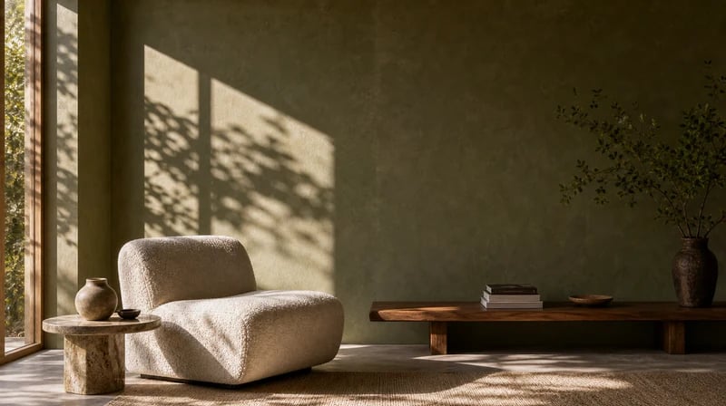 Olive painted wall shown in direct sunlight and natural shadow