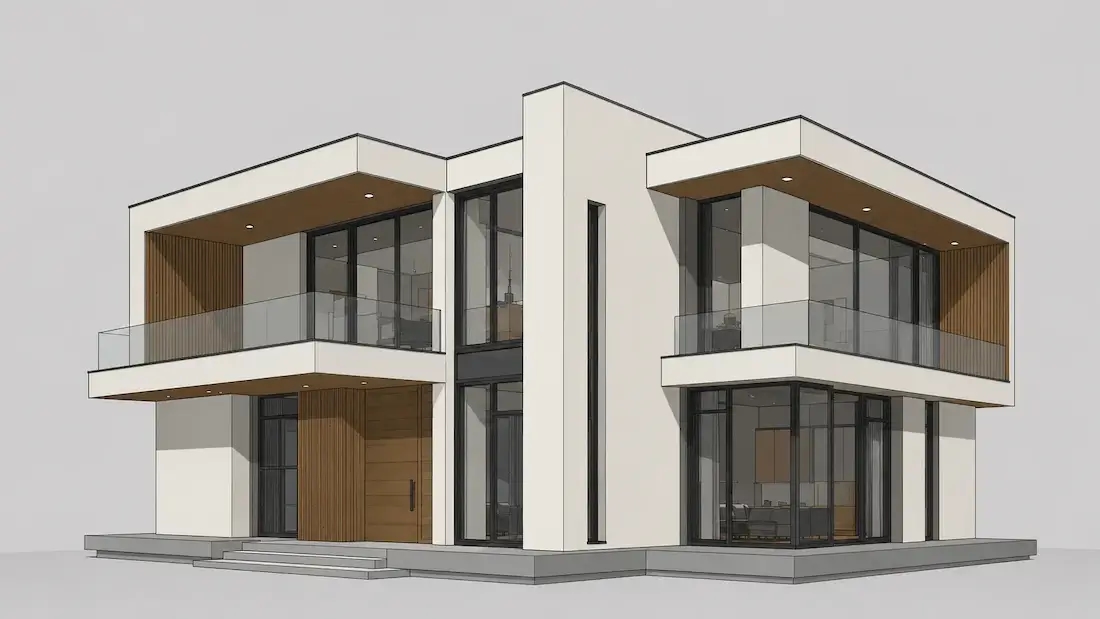 Modelo 3D de casa antes de la transformación con renderizado con IA