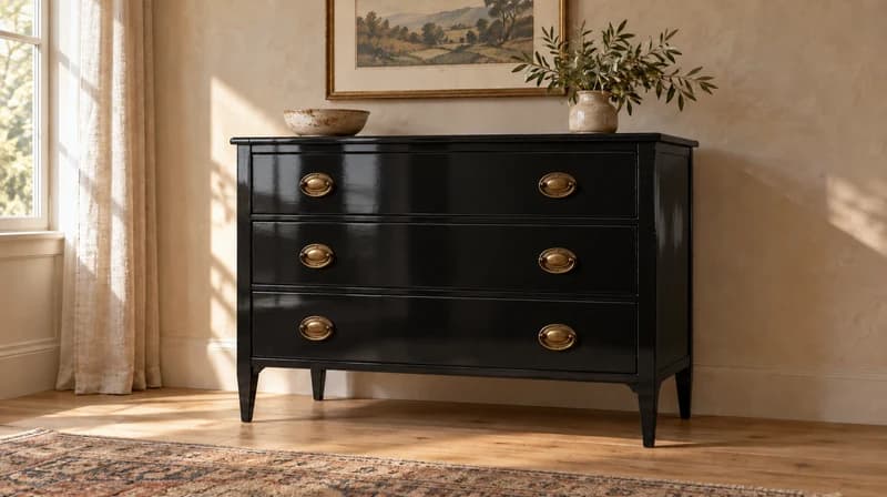 Same dresser finished in glossy black enamel