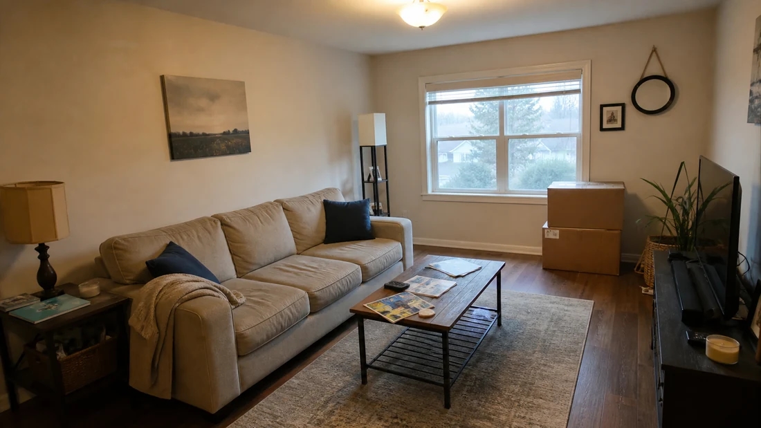 Untidy Airbnb living room before real estate photo enhancement