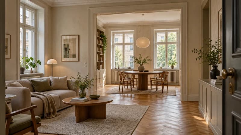 Renovated apartment with a wide opening between living and dining rooms