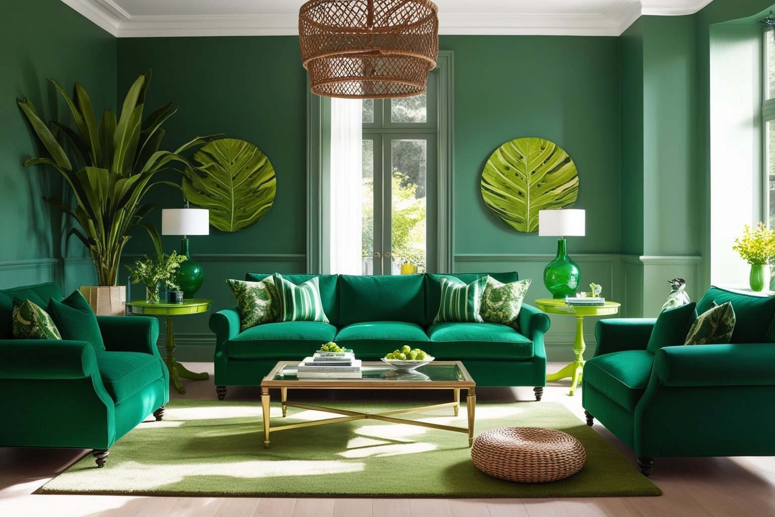 Top Interior Design Emerald Green Sofa Living Room Ideas - Try Now | Paintit.ai - 1