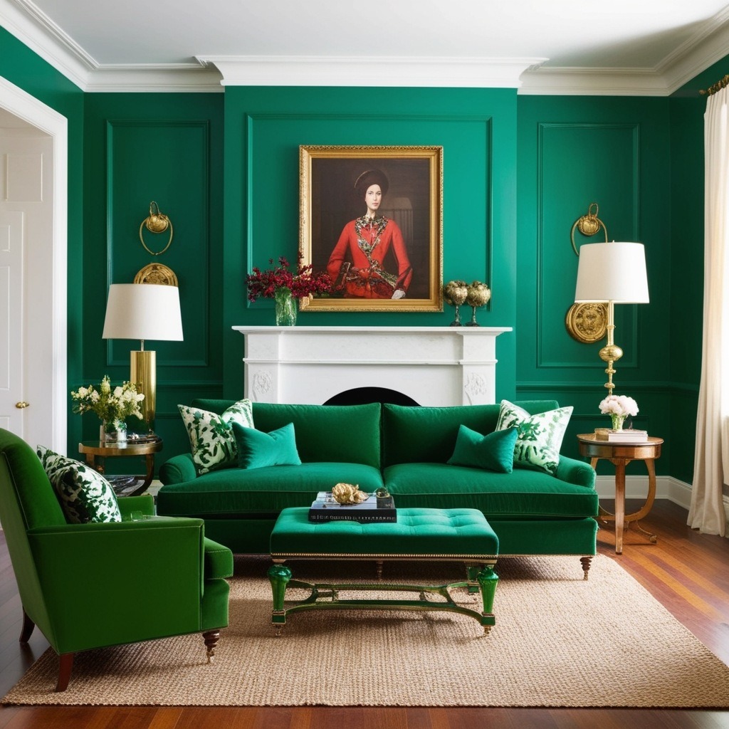 Top Interior Design Emerald Green Sofa Living Room Ideas - Try Now | Paintit.ai - 2