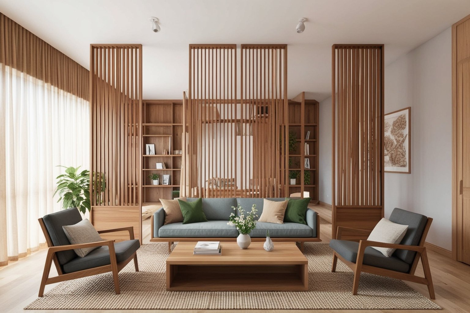 Best Wooden Living Room Partition Ideas - Transform Your Space with Unique Interior Design | Paintit.ai - 1
