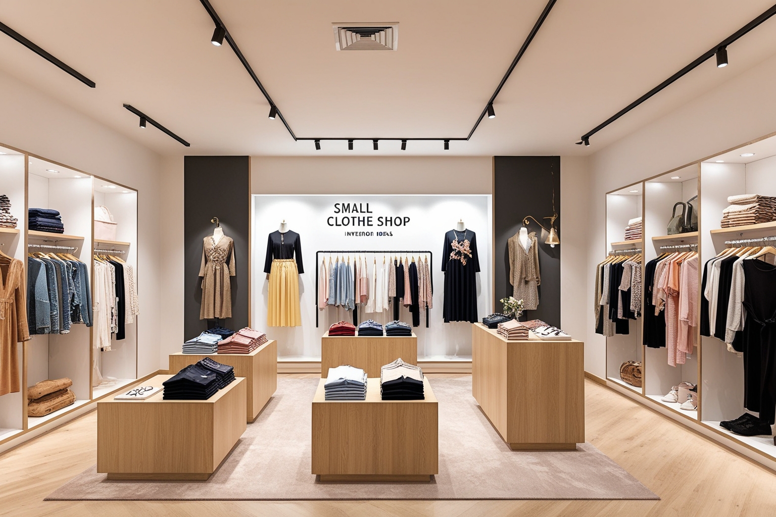 Small Cloth Shop Interior Design Ideas - Best solution from Paintit.ai - 1