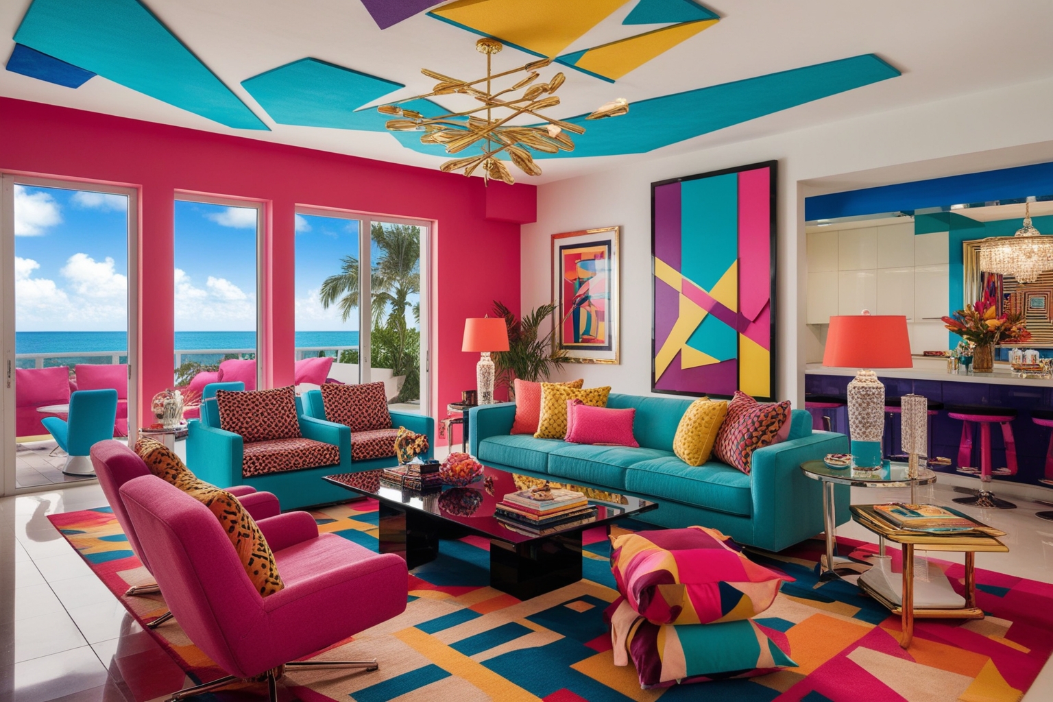 80's Miami Style Interior Design – Creative Ideas & Inspiration | Paintit.ai - 1