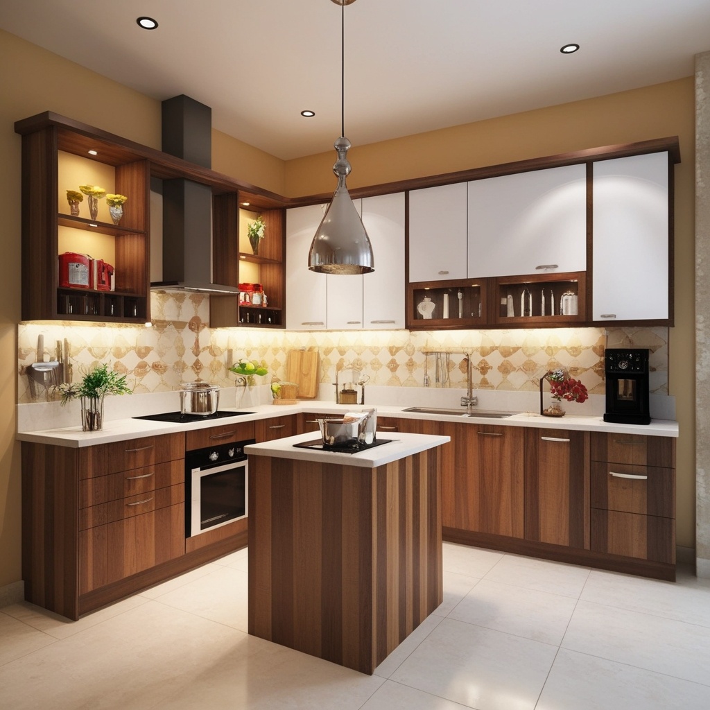 L Shaped Kitchen Interior Indian Style Small Modular Kitchen Design - Explore Inspiring Looks | Paintit.ai - 16