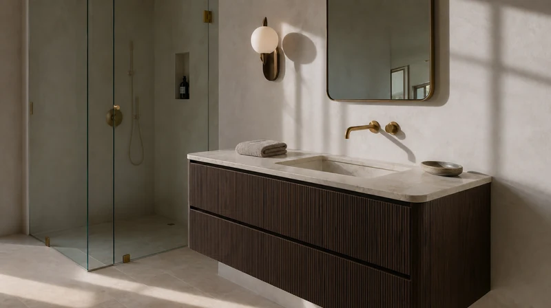 Modern bathroom vanity with brass fixtures