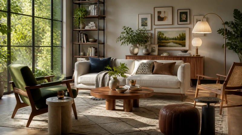 Living room showing multiple furniture types in one cohesive design