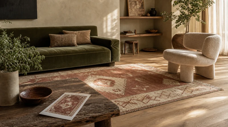 Terracotta Moroccan-style rug visualized from a reference image