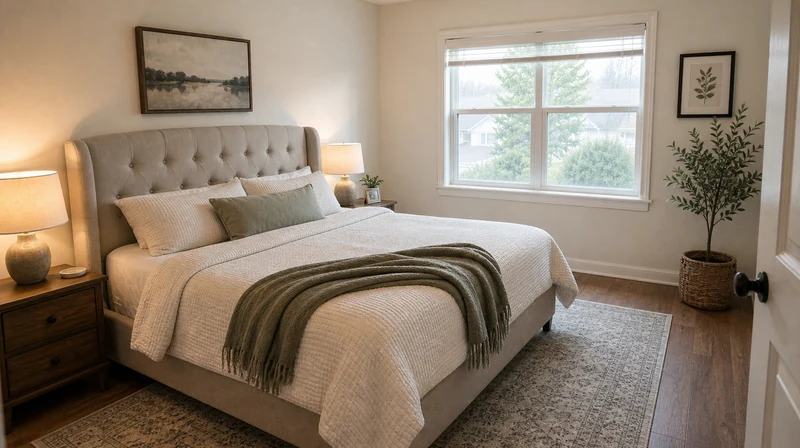 Sharp bedroom listing photo with recovered material details